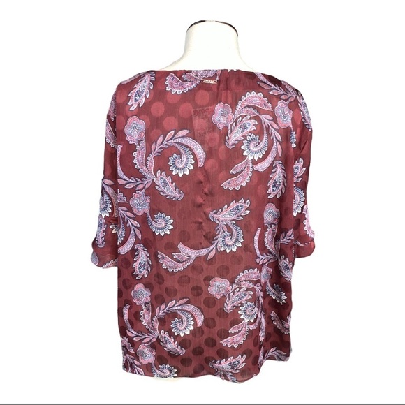 large blouse NWT size large flutter sleeve Ivanka trump burgundy paisley boho - Picture 3 of 8